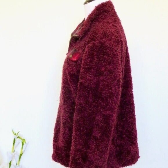 NEW! Women's Pendleton Fuzzy Sherpa Wool Blend Zip Jacket Maroon Red SZ S - Picture 6 of 12